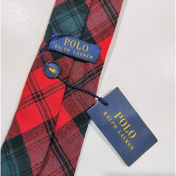Polo Ralph Lauren Tie Tartan  100% Wool Mens  Hand Made In Italy Red Green NWT - Picture 3 of 8